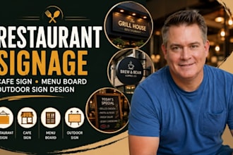 design restaurant signage, cafe sign, menu board, restaurant outdoor sign design