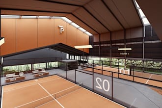 padel club rendering,sports complex, padel facility,industrial gym,tennis center