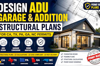 design adu garage addition structural plans for ca tx pa ga nc permits
