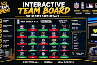 create an interactive clickable team board for sport card break