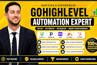 setup gohighlevel CRM, pipedrive, clio monday workflow hubspot automation expert
