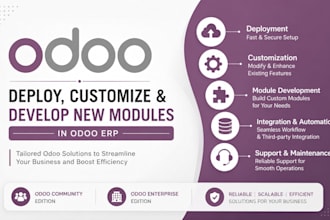 develop new odoo erp features, customize existing modules and fix issues