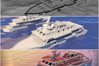 create realistic 3d interior exterior of 3d boat model 3d ship yatch warship cad