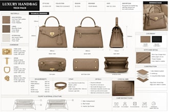 create a luxury bag tech pack with cad drawings for manufacturing