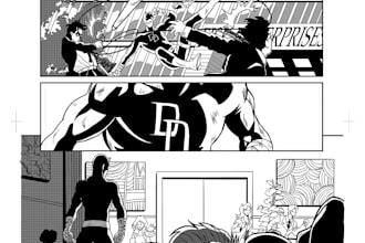 comics book pages, storyboards, illustrations
