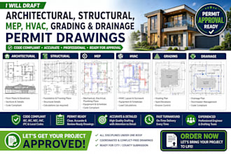 draft architectural, structural, mep, hvac, grading and drainage permit drawings