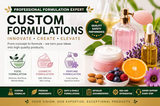 develop custom food formulation, cosmetic formulation and perfume formulations