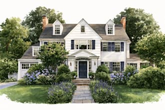 house in watercolor painting style