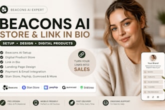 design, setup beacons ai store, link in bio, digital product website