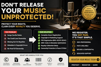 register your music for copyright, royalties publishing, global protection, bmi