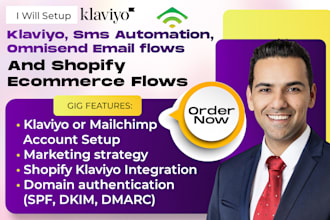 setup klaviyo, SMS automation, omnisend email flows, and shopify ecommerce flows