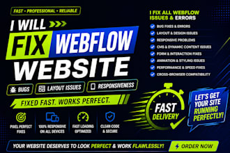 fix webflow website issues, bugs fix, layout issues, and responsiveness fast