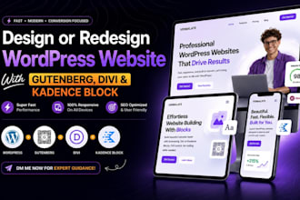 design or redesign wordpress website with gutenberg block, divi, kadence block