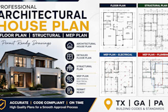 do architectural house plan and floor plan structural mep plan in tx ga pa