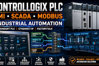develop allen rockwell controllogix redundant hmi scada modbus rtu plc system