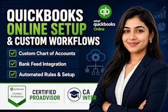 set up quickbooks online, chart of accounts, and custom workflows