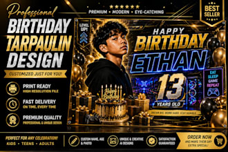design stunning birthday tarpaulin, banner, invitation and flyer