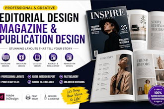 design professional magazine, editorial design, publication and brochure layout