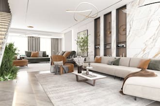 build 3d villa reception design, villa concierge reception, tropical villa lobby