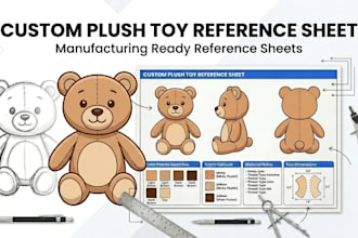 design a custom plush toy reference sheet for manufacturing