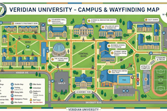 design unique custom campus map, university map, tourist and wayfinding map