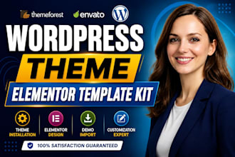 install wordpress theme, demo import, elementor template kit setup