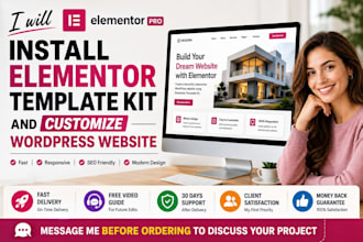 install elementor template kit and customize wordpress website