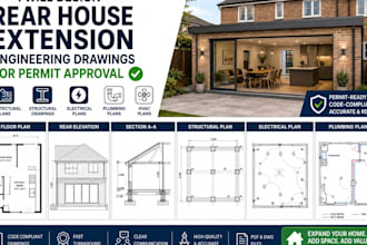 design rear house extension engineering drawings for permit approval