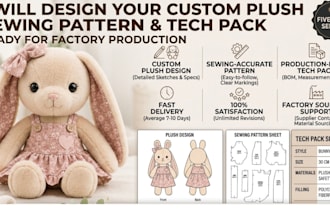 design custom plush sewing pattern and factory tech pack