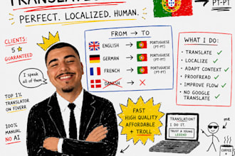 professionally translate english, german or french to european portuguese