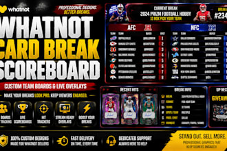 design custom whatnot card break scoreboard and team board overlays
