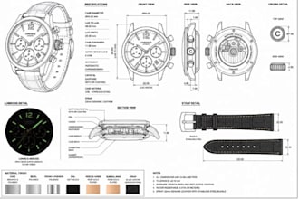 create watch technical drawings, manufacturer ready 3d cad wristwatch model