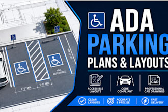 design ada parking plans, accessible parking layouts, parking lot cad drawing