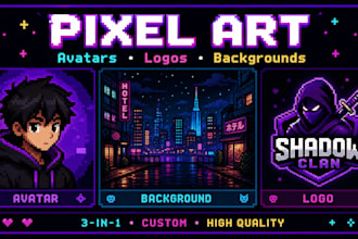 design pixel art profile picture, logo and background