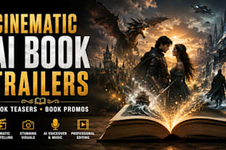create cinematic ai book trailer, movie trailer book teaser and book promo video