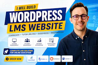 build wordpress lms website with learndash tutor lms pro buddyboss masterstudy