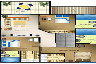 draw 2d colored floor plan for real estate presentation
