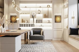 design luxury home office, executive workspace, office interior, 3d render