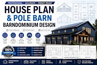 design modern house plan barndominium, pole barn for residential building permit