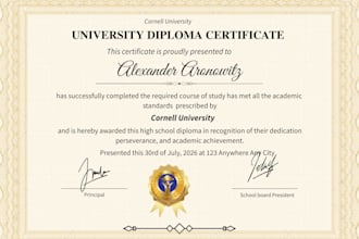 design high school college or university certificate diploma certificate ged