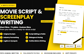 write or edit your movie script, screenplay, TV pilot script, short film script