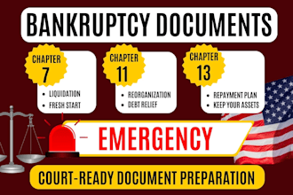 prepare chapter 7, 13 and 11 bankruptcy petitions and court documents
