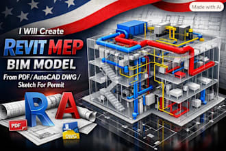 create revit mep bim model from PDF autocad dwg sketch for permit