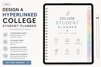 design a hyperlinked college student planner for goodnotes and etsy