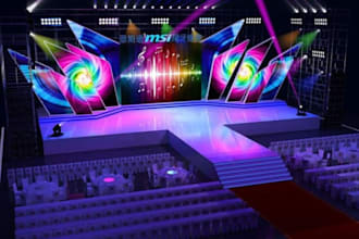 design 3d event stage, stage lighting, podium, dmx lighting, event visualization
