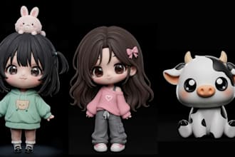 model cute 3d chibi character stylized mascot plush vinyl for 3d printing