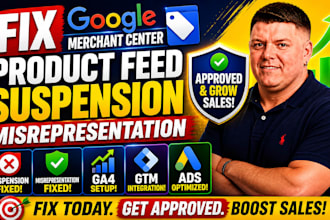 fix google merchant center product feed suspension misrepresentation ga4 gtm ads