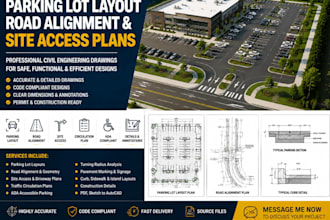 draw parking lot layout, road alignment and civil engineering site access plans