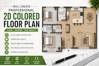 create professional 2d colored floor plan