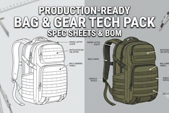 create bag tech pack gear tech pack and product spec sheet